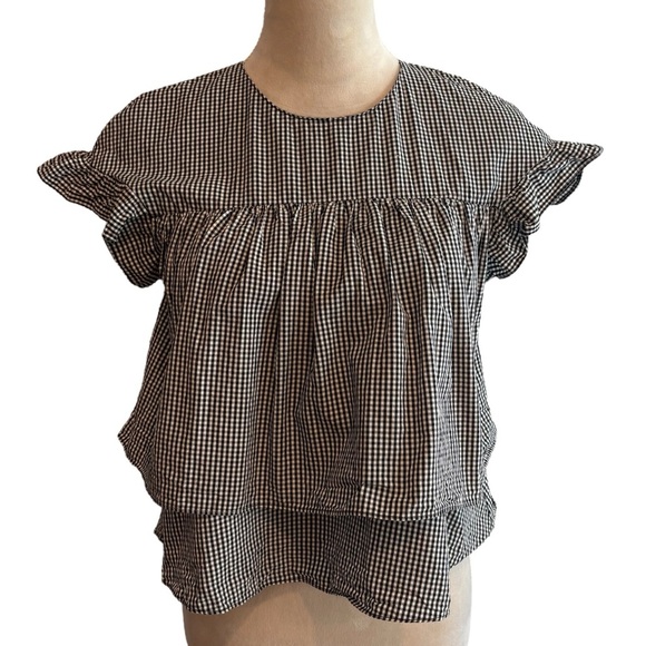 Zara Trafaluc Collection Black Gingham Babydoll Cotton Blouse Top Small Layered - Picture 1 of 9